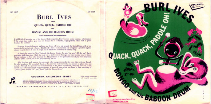 small file of Burl Ives 78rpm single cover art with link to larger file