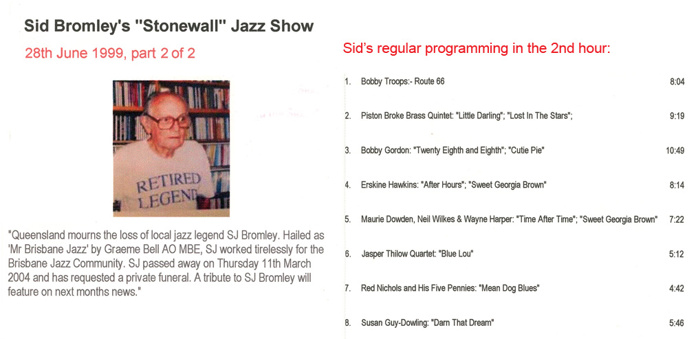 Sid Bromley Jazz Show 4ZZZ_28June1999_2of2 playlist